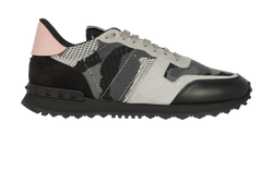 Valentino Rockstud Camo Runners, Mens, Suede/Fabric, Grey/Black, DB/B, 4*