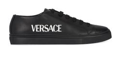 Versace Logo Sneakers, Leather, Black, UK7, B, 5*