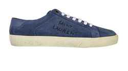Saint Laurent Court Classic Embroidered Sneakers, Canvas, Blue, UK4, 3*