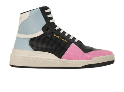 Saint Laurent SL24 High Top Sneakers, &pound;310, Shoes, Blue/Pink, Leather/Suede, Front view