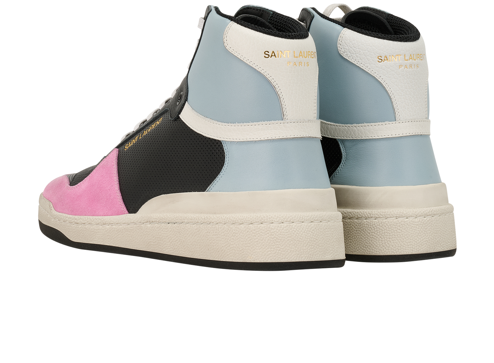 Saint Laurent SL24 High Top Sneakers, &pound;310, Shoes, Blue/Pink, Leather/Suede, Back view