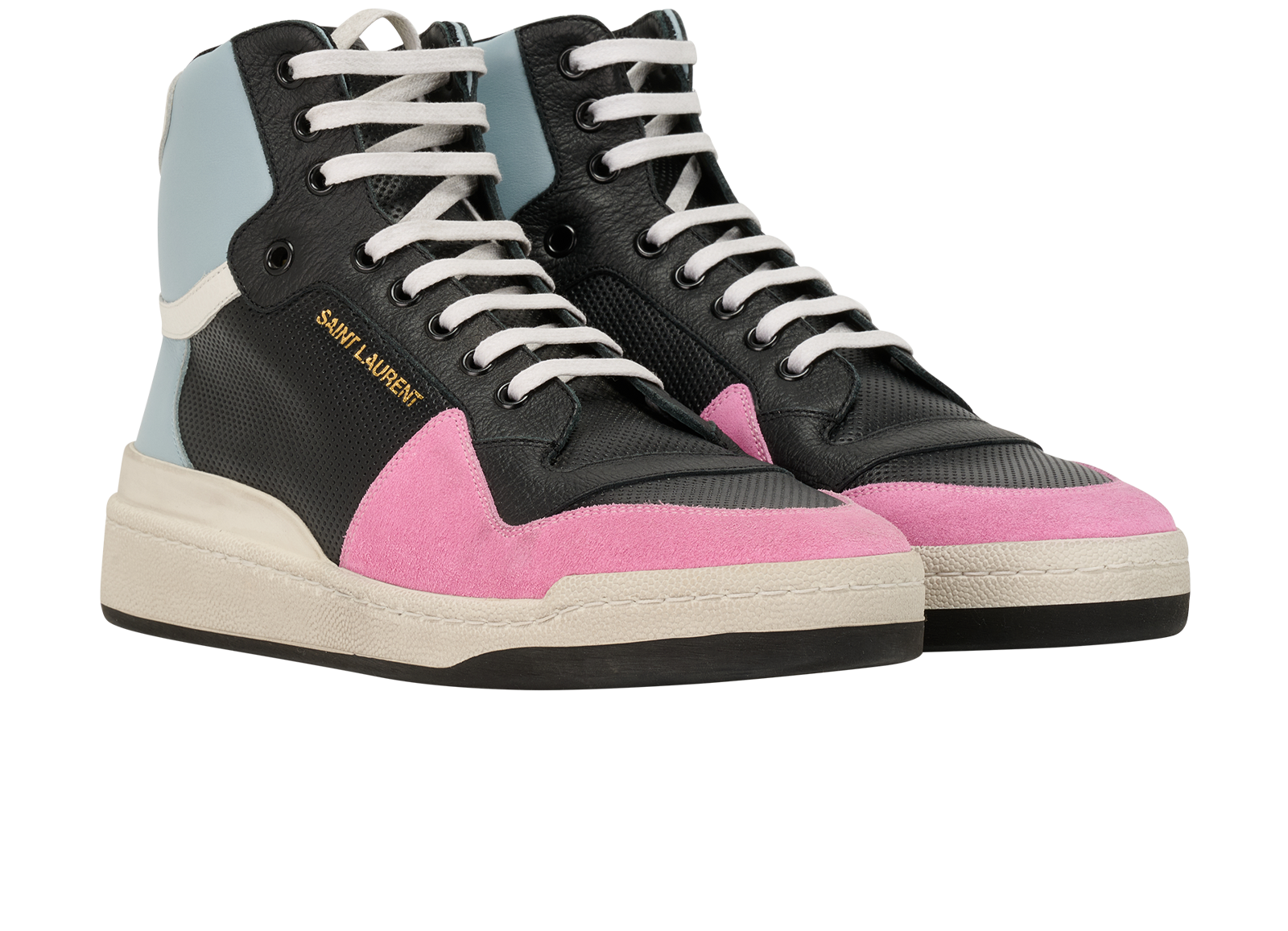 Saint Laurent SL24 High Top Sneakers, &pound;310, Shoes, Blue/Pink, Leather/Suede, Side view