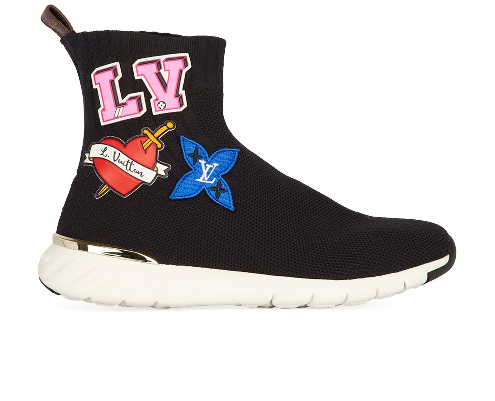 LOUIS VUITTON Black heart line Logo applique embroidery Socks sneakers